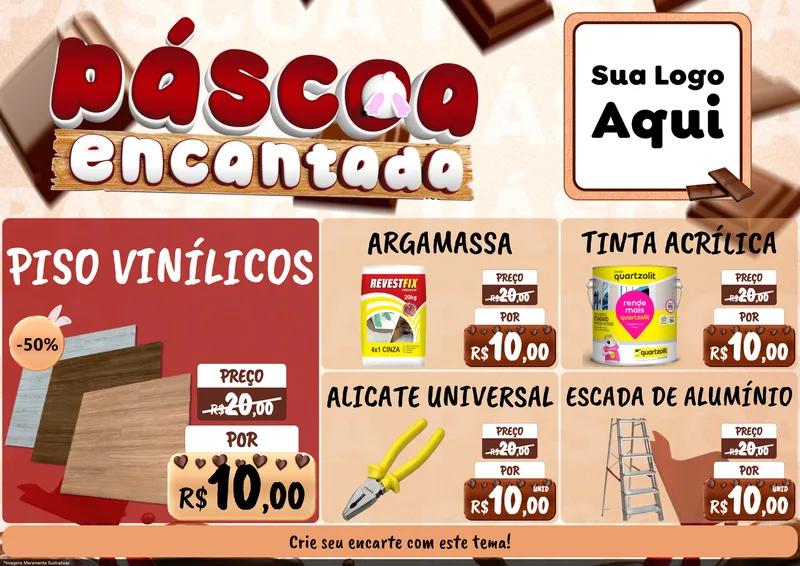 Modelo de Encarte para Encarte A4 Horizontal com o tema Páscoa Encantada para Material para Construção