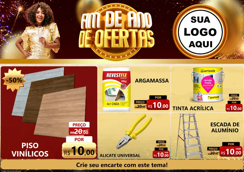 Modelo de Encarte para Encarte A4 Horizontal com o tema Fim de Ano de Ofertas para Material para Construção