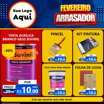 Modelo de Rede Social para Feed Facebook com o tema Fevereiro Arrasador para Tintas e Ferramentas