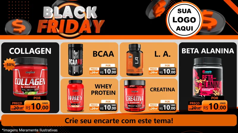 Modelo de TV para TV Horizontal com o tema Black Friday para Suplementos alimentares