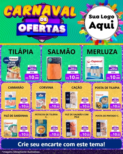 Modelo de Rede Social para Feed Instagram com o tema Carnaval de Ofertas para Peixaria