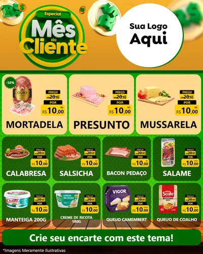 Modelo de Rede Social para Feed Instagram com o tema Especial Mês do Cliente para Frios e Laticínios