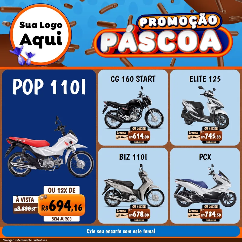 Modelo de Rede Social para Feed Facebook com o tema Promoção Páscoa para Concessionaria de Motos