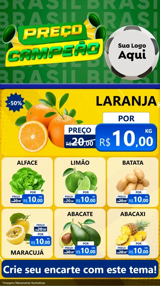 Modelo de Rede Social para Stories com o tema Preço Campeão - Copa para Hortifrúti