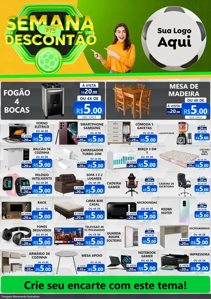 Modelo de Encarte para Encarte A4 Vertical com o tema Semana de Descontão - Copa para Móveis e Eletro