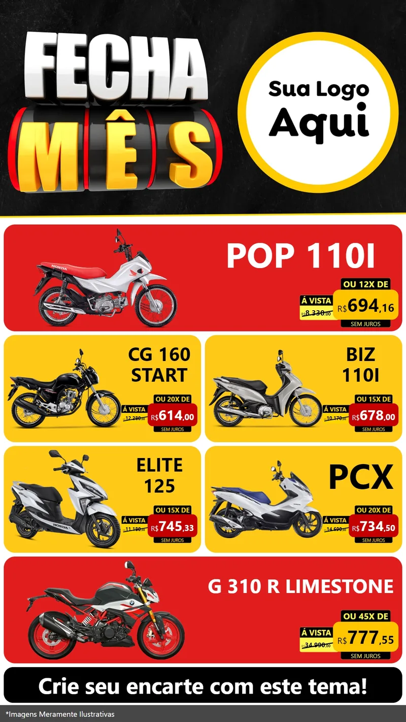 Modelo de TV para TV Vertical com o tema Fecha Mês para Concessionaria de Motos