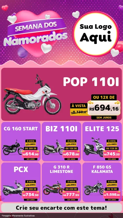 Modelo de Rede Social para Stories com o tema Semana dos Namorados para Concessionaria de Motos