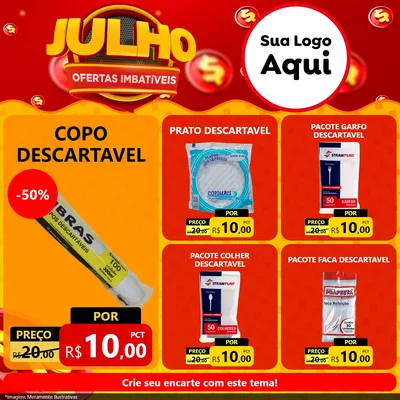 Modelo de Rede Social para Feed Facebook com o tema Julho Ofertas Imbatíveis para Embalagens
