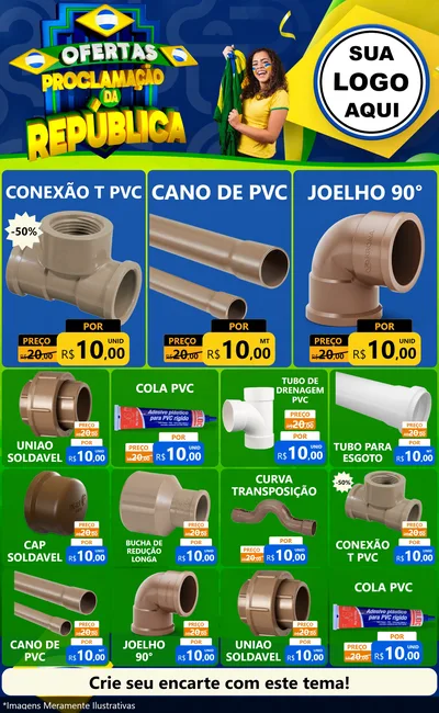 Modelo de Encarte para Encarte Grande com o tema Ofertas Proclamação da República para Tubos e conexões