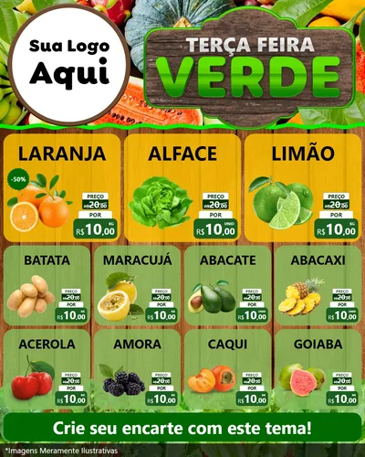 Modelo de Rede Social para Feed Instagram com o tema Terça-feira Verde para Hortifrúti