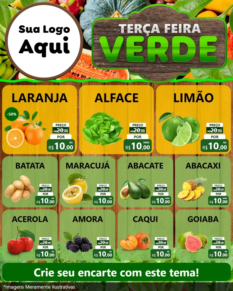 Modelo de Rede Social para Feed Instagram com o tema Terça-feira Verde para Hortifrúti