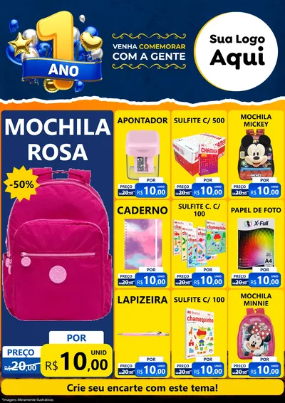 Modelo de Encarte para Encarte A4 Vertical com o tema Um Ano de Aniversário para Papelaria