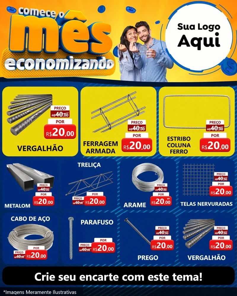 Modelo de Rede Social para Feed Instagram com o tema Comece O Mês Economizando para Ferragens
