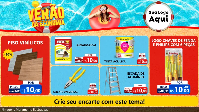 Modelo de TV para TV Horizontal com o tema Verão da Economia para Material para Construção