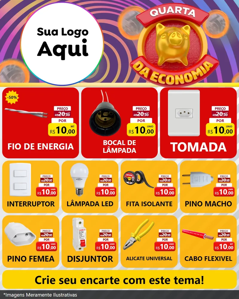 Modelo de Rede Social para Feed Instagram com o tema Quarta da Economia para Materiais Elétricos