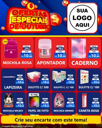 Modelo de Rede Social para Feed Instagram com o tema Ofertas Especiais de Outubro para Papelaria