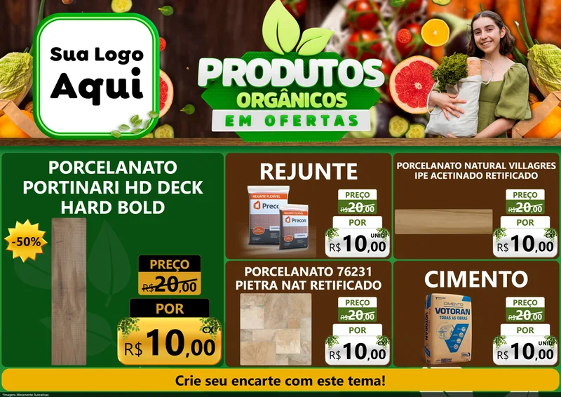 Modelo de Encarte para Encarte A4 Horizontal com o tema Produtos Orgânicos em Ofertas para Pisos e revestimentos