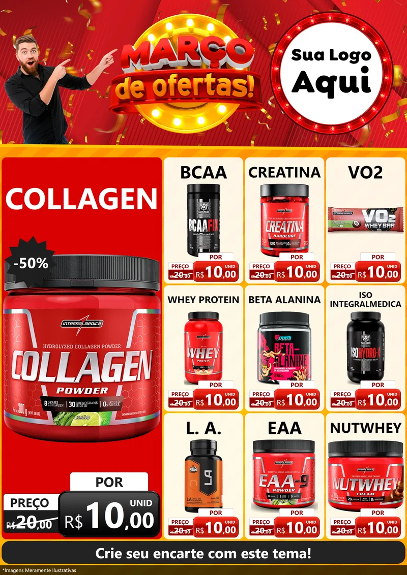 Modelo de Encarte para Encarte A4 Vertical com o tema Março de Ofertas! para Suplementos alimentares