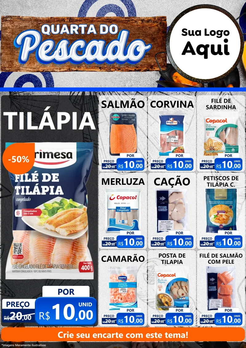 Modelo de Encarte para Encarte A4 Vertical com o tema Quarta do Pescado para Peixaria