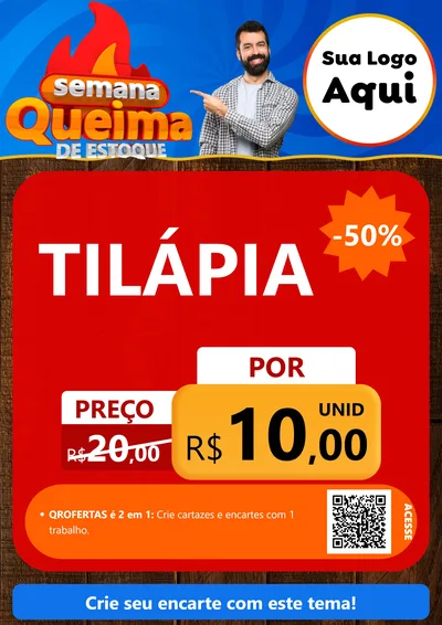 Modelo de Cartaz para Cartaz A4 Vertical com o tema Semana Queima de Estoque para Peixaria