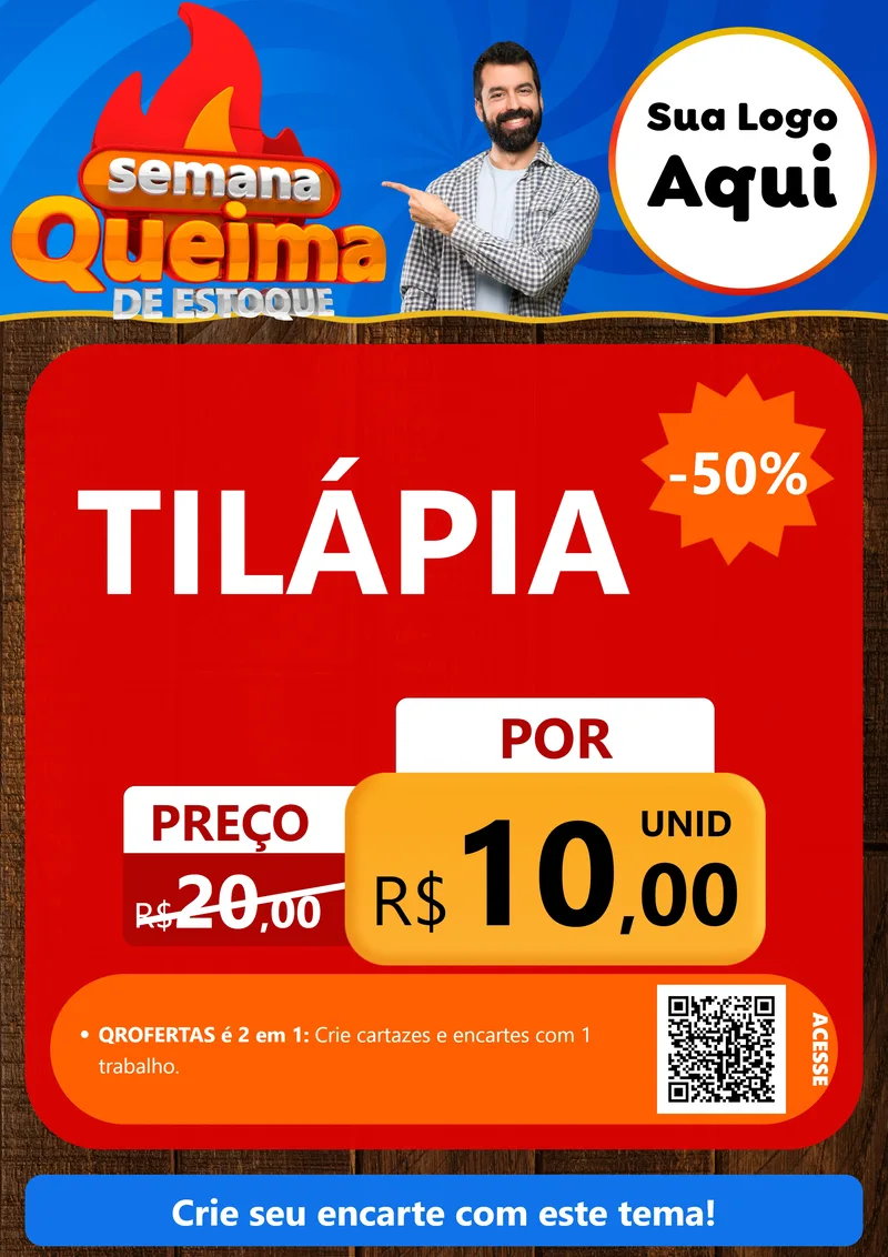 Modelo de Cartaz para Cartaz A4 Vertical com o tema Semana Queima de Estoque para Peixaria