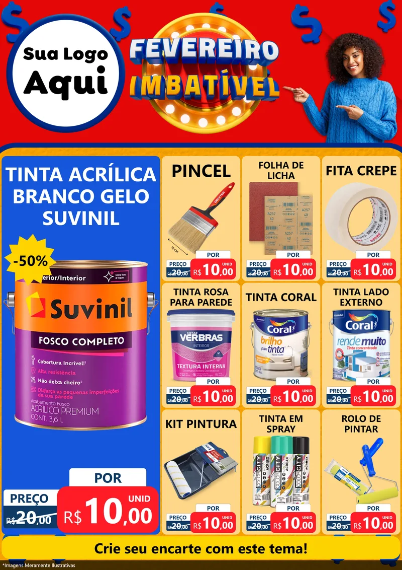 Modelo de Encarte para Encarte A4 Vertical com o tema Fevereiro Imbatível para Tintas e Ferramentas