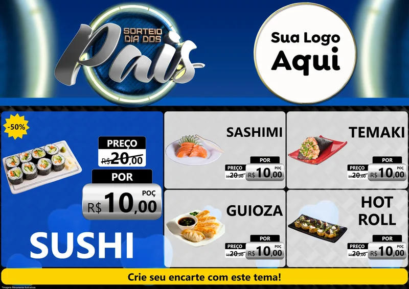 Modelo de Encarte para Encarte A4 Horizontal com o tema Sorteio Dia Dos Pais para Comida japonesa