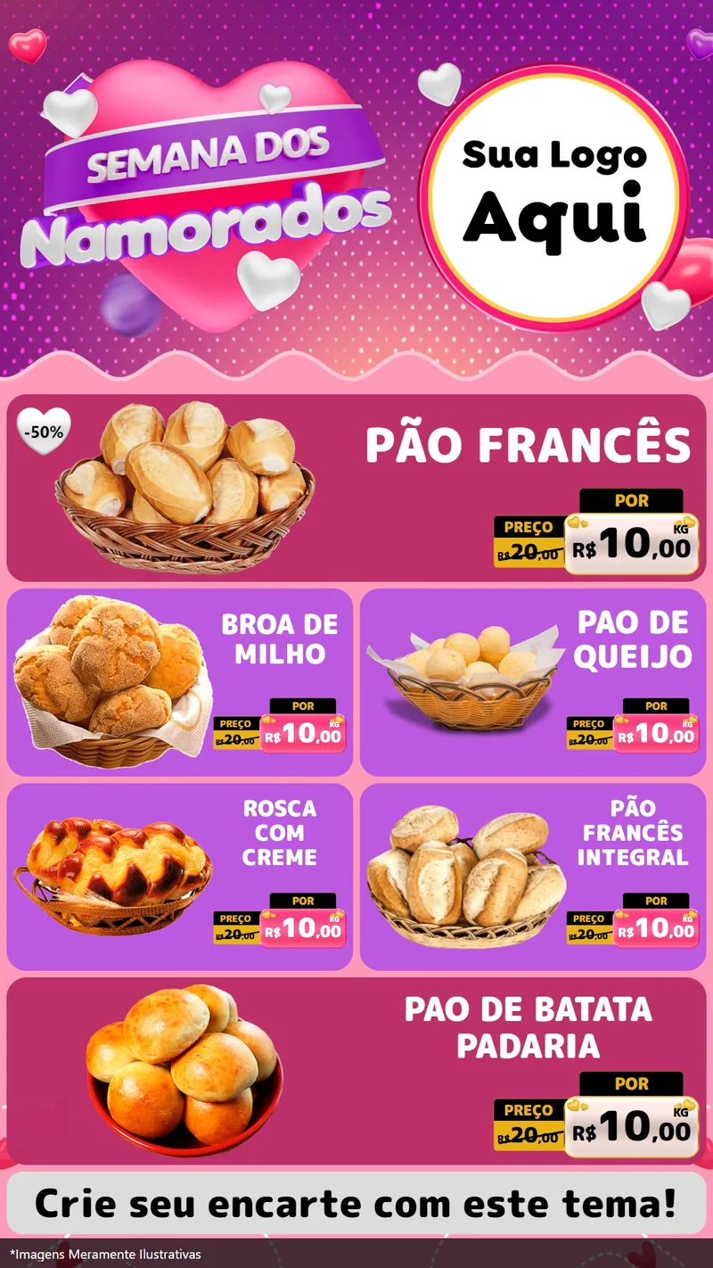Modelo de TV para TV Vertical com o tema Semana dos Namorados para Padaria
