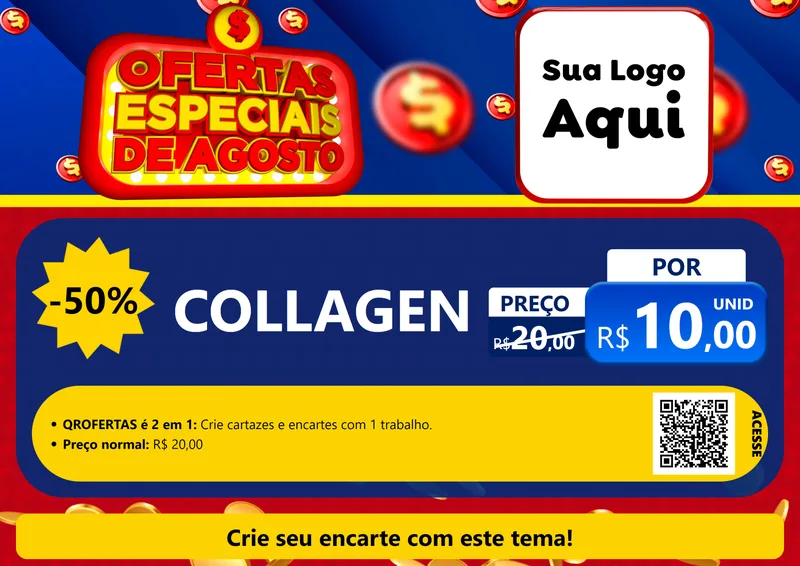 Modelo de Cartaz para Cartaz A4 Horizontal com o tema Ofertas Especiais de Agosto para Suplementos alimentares