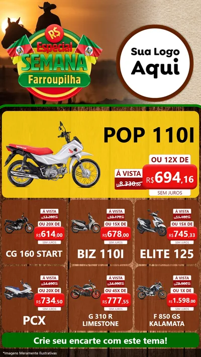 Modelo de Rede Social para Stories com o tema Especial Semana Farroupilha para Concessionaria de Motos