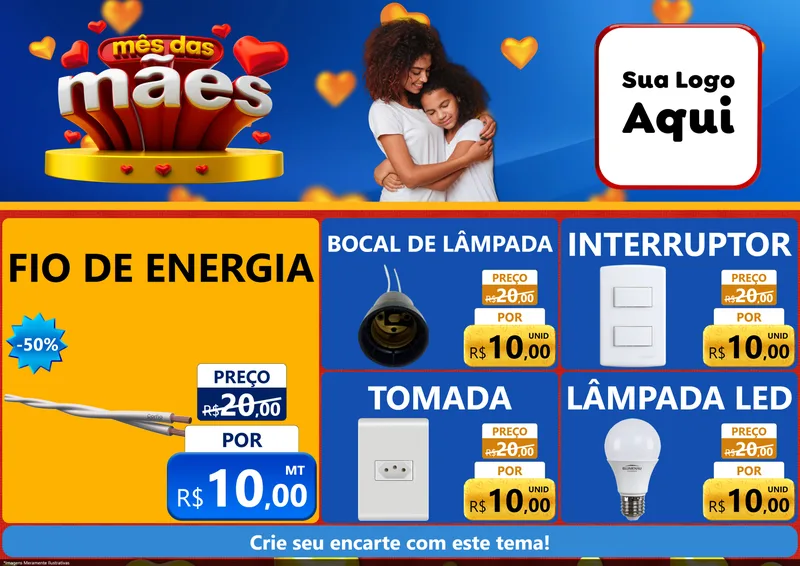 Modelo de Encarte para Encarte A4 Horizontal com o tema Mês das Mães para Materiais Elétricos