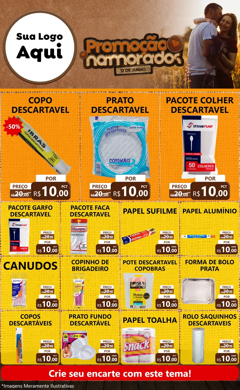 Modelo de Encarte para Encarte Grande com o tema Promoção Namorados para Embalagens