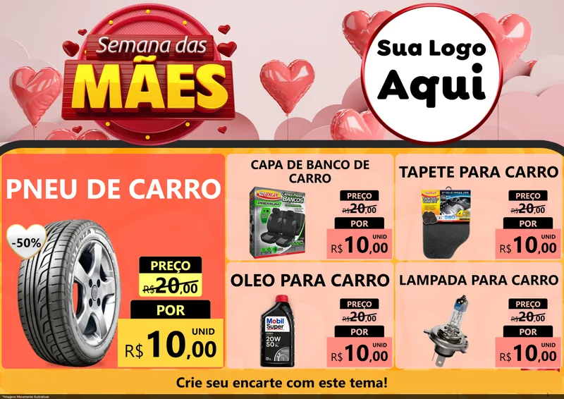 Modelo de Encarte para Encarte A4 Horizontal com o tema Semana das Mães para Auto peças