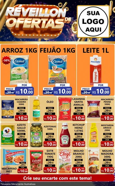 Modelo de Encarte para Encarte Grande com o tema Réveillon de Ofertas para Supermercado