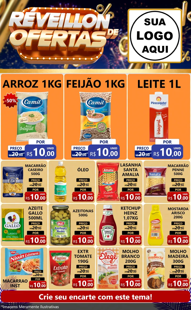 Modelo de Encarte para Encarte Grande com o tema Réveillon de Ofertas para Supermercado