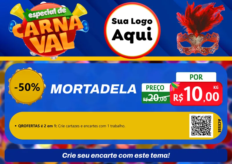 Modelo de Cartaz para Cartaz A4 Horizontal com o tema Especial de Carnaval para Frios e Laticínios