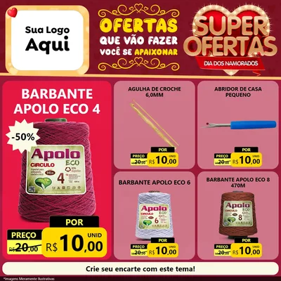 Modelo de Rede Social para Feed Facebook com o tema Dia dos Namorados para Armarinho e Aviamentos