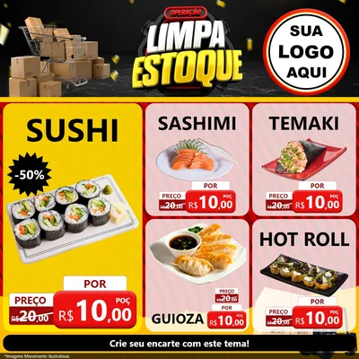 Modelo de Rede Social para Feed Facebook com o tema Operação Limpa Estoque para Comida japonesa