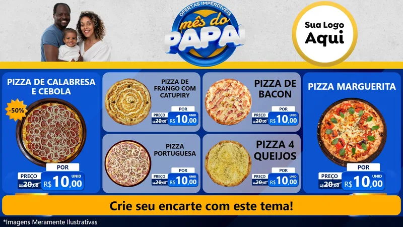 Modelo de TV para TV Horizontal com o tema Ofertas Imperdíveis Mês Do Papai para Pizzaria