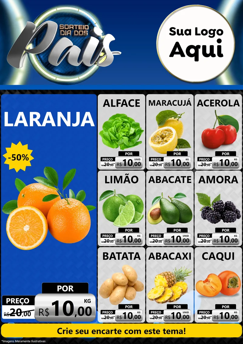 Modelo de Encarte para Encarte A4 Vertical com o tema Sorteio Dia Dos Pais para Hortifrúti