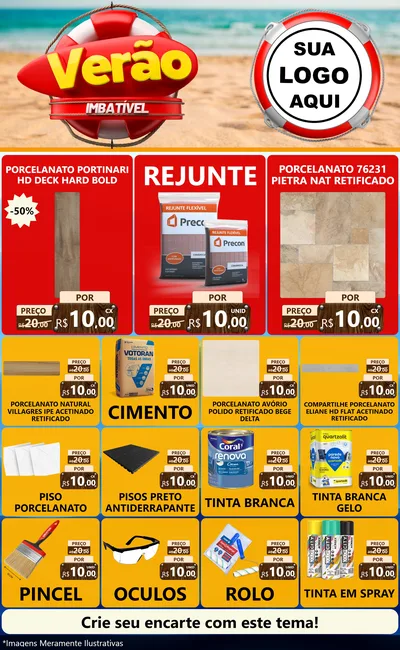 Modelo de Encarte para Encarte Grande com o tema Verão Imbatível para Pisos e revestimentos