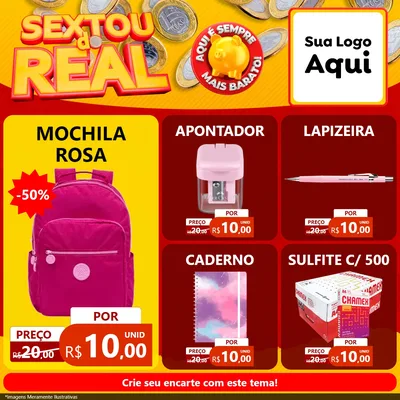 Modelo de Rede Social para Feed Facebook com o tema Sextou do Real para Papelaria