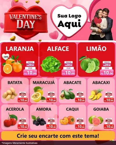 Modelo de Rede Social para Feed Instagram com o tema Valentine's Day para Hortifrúti