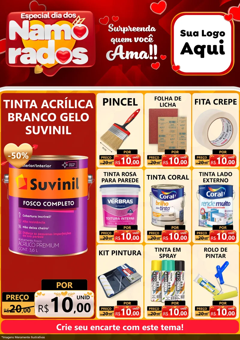 Modelo de Encarte para Encarte A4 Vertical com o tema Especial Dia dos Namorados para Tintas e Ferramentas