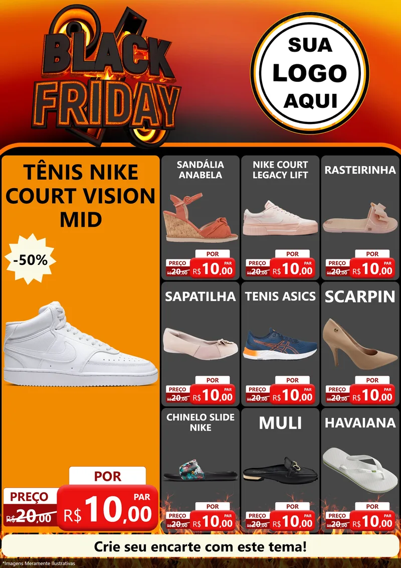 Modelo de Encarte para Encarte A4 Vertical com o tema Black Friday para Calçados