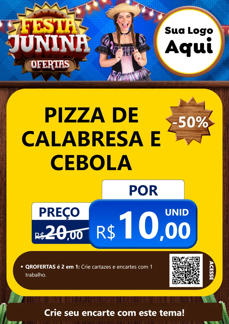 Modelo de Cartaz para Cartaz A4 Vertical com o tema Festa Junina Ofertas para Pizzaria
