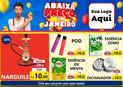 Modelo de Encarte para Encarte A4 Horizontal com o tema Abaixa Preço em Janeiro para Tabacaria