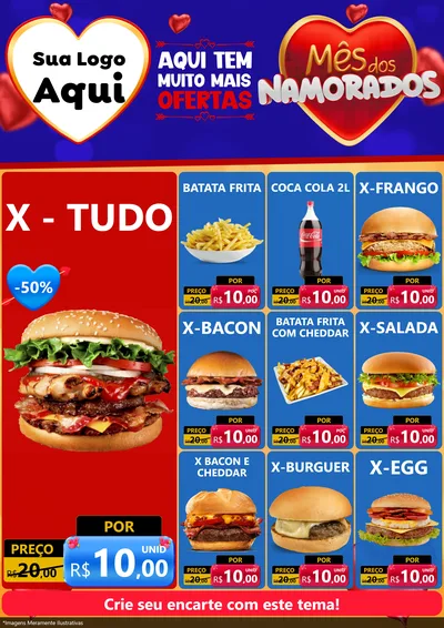 Modelo de Encarte para Encarte A4 Vertical com o tema Mês dos Namorados para Hamburgueria