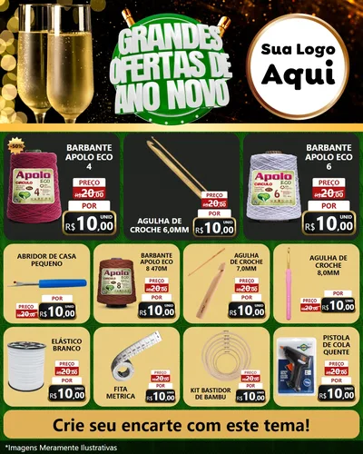 Modelo de Rede Social para Feed Instagram com o tema Grandes Ofertas de Ano Novo para Armarinho e Aviamentos