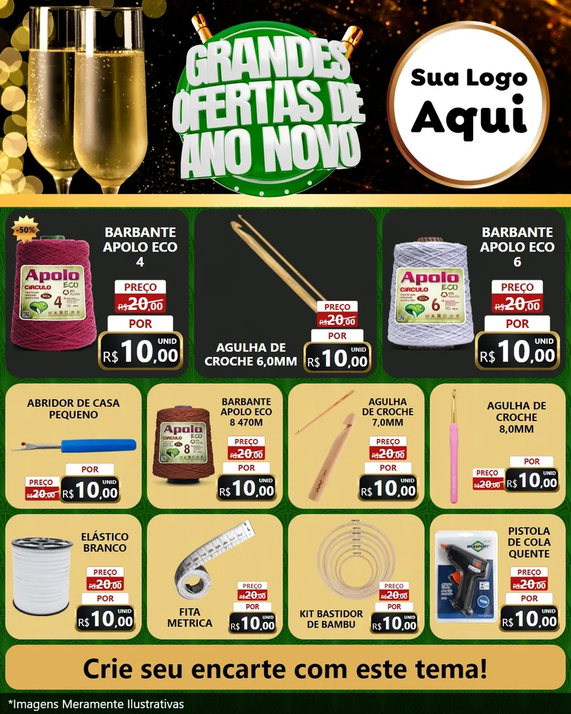 Modelo de Rede Social para Feed Instagram com o tema Grandes Ofertas de Ano Novo para Armarinho e Aviamentos